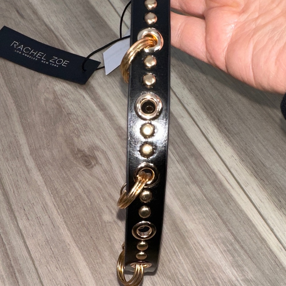 Rachel Zoe pierced loop belt gold tone faux leather belt NEW